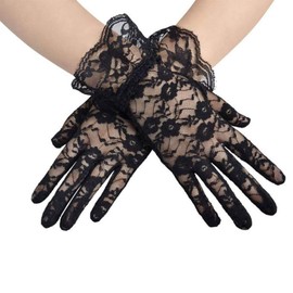 AWOCAN Women's Lace Elegant Short Gloves Courtesy Summer Gloves for Wedding Party and Tea Party Prom Evening Gloves (Black)