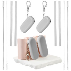 Meanplan 4 Sets Cruise Ship Essentials,4 Set Silicone Straws with Case Reusable Silicone Portable Drinking Straw Set for Party Travel Cold or Hot with 4 Carry Case, 4 Cleaning Brushes (Gray)