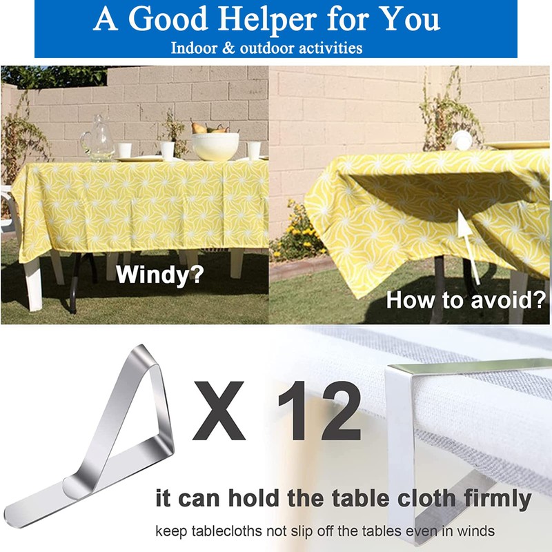Heeke Stainless Steel Tablecloth Clips - 12PCS Triangle Structure Holders