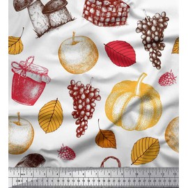 Soimoi Cotton Poplin Fabric Mushroom,Grapes & Fresh Print Fabric by metre 56 Inch Wide