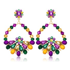Mardi Gras Earrings for Women Rhinestone Mardi Gras Earrings Crystal Chandelier Teardrop Dangle Earrings Purple Green Gold Earrings Fat Tuesday Carnival Parade Party Jewelry Gifts (Teardrop)