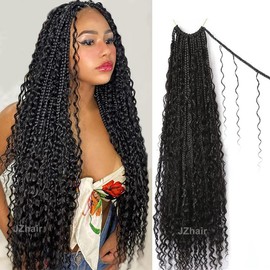 JZhair Crochet Boho Box Braids With Human Hair Curls Pre Looped Box Braids With Curly Human Hair Full Ends Hair Extensions For Women Natural Color 3 Pack 120 Strands 14 Inch