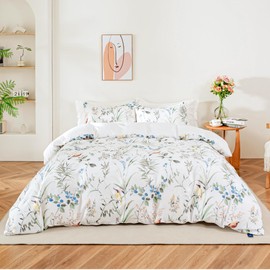 Bloom Studio Duvet Cover King Size-100% Washed Microfiber Floral Duvet Cover Set,Soft and Breathable 3 Pieces Bedding Set,106x90 Inches Duvet Cover with Zipper Closure and 8 Ties,2 Pillow Shams