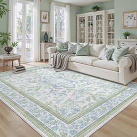 DCX DCX Green Floral 8x10 Area Rugs for Living Room, Machine Washable Large Soft Boho Non-Slip Botanical Rug for Bedroom Dinning Room Kitchen Flowers Playroom Nursery Carpets