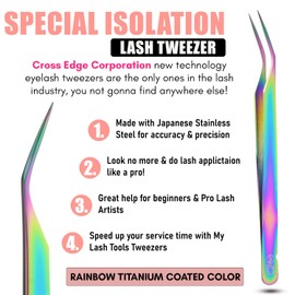 My Lash Tools New Isolation Lash Tweezers For Eyelash Extensions Best for Individual Isolation & Classic Lashes Japanese Stainless Steel Lightweight Precision Lashing Twisers (Rainbow)