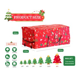 Rolling Christmas Tree Storage Bag - 9 Ft Xmas Tree Storage Bag for Artificial Trees，600D Waterproof Oxford，Dual Zippered with Durable Wheels & Handles, Dolly-Style Duffle Xmas Storage Container