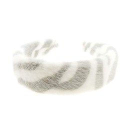 Womens Girls Thick Wide Plush Faux Fur Fabric Boho Vintage Look Winter Christmas Birthday Wedding Bridesmaid Party Accessories Hairband Head Hair Headband Alice Band Tiger Leopard Cat Print (Grey)