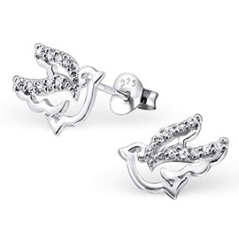 Laimons Women's Stud Earrings Women's Jewellery Bird Shiny Zirconia 925 Sterling Silver, Silver, Cubic Zirconia