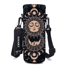 AMARY 1000ML Neoprene Water Bottle Carrier Bag with Adjustable Shoulder Strap,Insulated Water Bottle Cover for Stainless Steel/Glass/Plastic Bottles 34OZ (Sun Moon)
