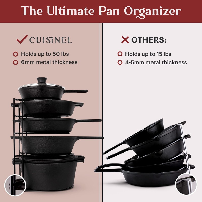 Cuisinel Pots and Pans Organizer - 15" Heavy Duty Skillet