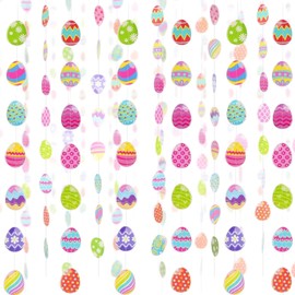 AhfuLife Decoraciones de guirnalda de huevos de Pascua, pancarta de papel de Pascua feliz, decoraciones de fiesta, 6 huevos colgantes para suministros de fiesta en el hogar