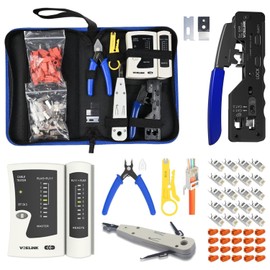Network Tool Set, RJ45 Crimping Pliers, Network Plug Set with 20 x RJ45 Connectors, Cat7/Cat6a Pass Through, Network Tester, LSA Insertion Tool, Wire Stripper, Professional RJ45/11/12 Repair Tools,