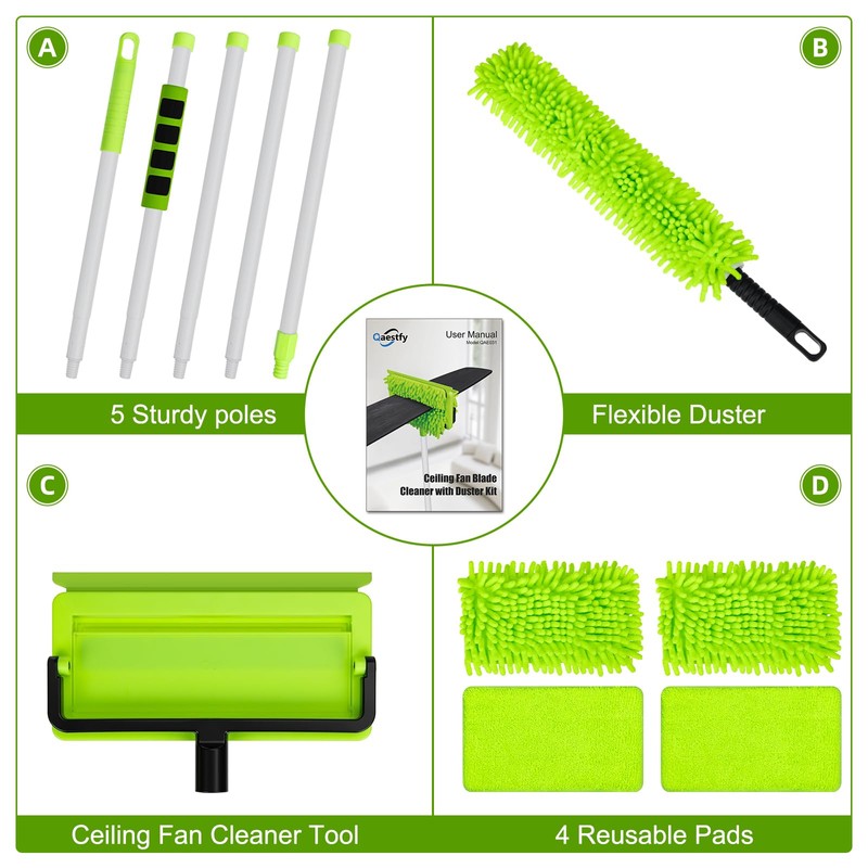 Ceiling Fan Cleaner Duster with 75'' Extension Pole, Flexible High
