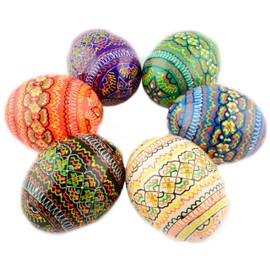 Easter Painted Eggs Wooden Ukrainian Pysanky Pysanka. Polish Pisanki. Ornaments, Set of 6