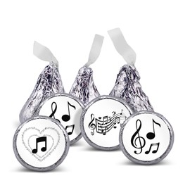 216 Music birthday party or baby shower favors stickers for chocolate kisses, .75" round, labels