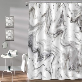 Gibelle Extra Long Shower Curtain 72 x 84, Tall Abstract Grey Marble, Modern Luxury Art Waterproof Fabric Shower Curtain for Bathroom Decor
