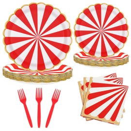 UVTQSSP 96 Pcs Decorations Party Plates Carnival Circus Favors for kids Boys Girls Birthday Party Plates and Napkins Sets 24 Guests Pastel Disposable Tableware Supplies Red Paper Plate