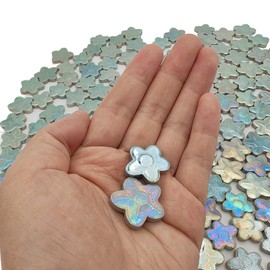1.1lb Flower Ceramic Mosaic Tiles for Crafts Bulk, Iridescent Floral Mosaic Tiles Supplies,Stained Porcelain Mosaic Pieces for Artwork,Garden Kit Decor (Light Blue)
