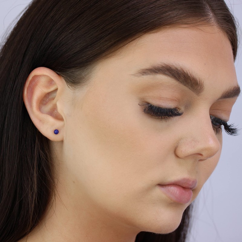 Sterling Silver & 4mm Lapis Stone Stud Earrings