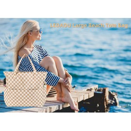 LEDAOU Large Beach Tote Bag Women Waterproof Sandproof Zipper Beach Tote Bag for Pool Gym Grocery Travel with Wet Pocket