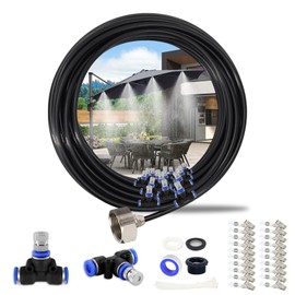 YuYo Misting System, Misters for Outside Patio, 59FT Misting Line +19 Brass Mist Nozzles + 3/4" Brass Adapter Outdoor Misters System for Patio Greenhouse Garden Gazebo Poolside Umbrella Trampoline