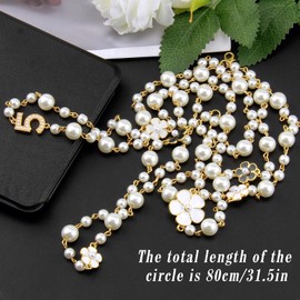 JRILUO Long Pearl Chain Double Layer Women's Faux Pearl Necklace Sweater Chain Camellia Necklace Fashion Long Necklace for Women Girls, Imitation pearl, Created Pearl