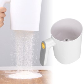 Nikou Electric Flour Sieve Vibrating Sieve Powdered Sugar Shaker, 2 Usage Modes, Hand Held, Flour Sieve Stainless Steel, in Cup Shape, White Powder Sieve for Baking Flour, Icing Sugar at Home