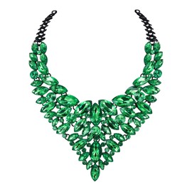 Flyonce Rhinestone Chunky Bib Collar Statement Necklace, Green Crystal Rhinestone Costume Jewelry for Women Wedding Party