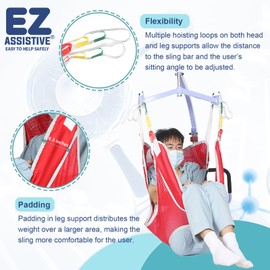 Patient Lift Sling with Polyester Mesh for Showering, Full Body Lifts Sling for Hoyer Home Use (L-Red)
