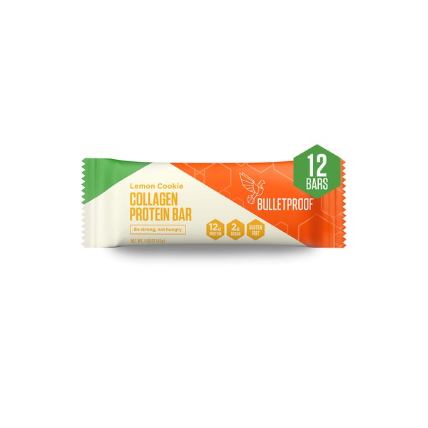 Bulletproof Collagen Protein Bars, Healthy Snacks for Keto Diet, Made with MCT Oil, Gluten Free, for Men, Women, and Kids, Lemon Cookie, 12 Pack