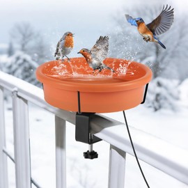 HRAYLTOP Deck Mounted Heated Bird Bath for Outdoors for Winter, 75W Heated Bird Baths with Detachable Power Cord,Thermostatic Control Available All Seasons for Garden Yard Patio Lawn（Terracotta）