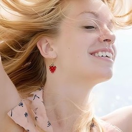 Cute Enamel Lifelike Strawberry Earrings Fruit Pendant Jewellery for Women Girlfriends Cute Summer Accessories Gifts, Alloy Steel, No Gemstone