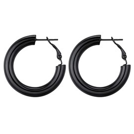 FOCALOOK 5 mm Thick Circle Hoop Earrings for Women Girls Black Stainless Steel 30 mm Circle Earrings Circle Ear Piercing Elegant Statement Earrings Earrings for Party Birthday, Stainless Steel, No