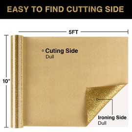 WOOGLITTER - Rollo de vinilo de transferencia de calor con purpurina dorada de 12 x 5 pies para camisetas, manualidades, vinilo con purpurina, adecuado para todas las máquinas cortadoras, fácil de