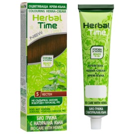 Herbal Time Natürliche Haarfarbe mit Henna Farbe Kastanie Nº 5 | Henna haarfarbe | Temporäre Haarfarbe | Ohne Ammoniak, Sulfate, Parabene | Natural Hair Colour | Colour 100% Vegetable | 75ml