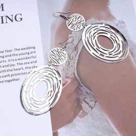 Inilbran Boho Filigree Oval Earrings Vintage Oval Shape Earrings Gold Cut Oval Hook Earrings Super Light Chandelier Earrings Jewellery for Women and Girls, Alloy Steel