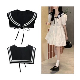 HoosaiyWoo Sailor Collars Scarf for Women Top Fake Collar Necklaces Collar Sailor Costume Shawl wraps Match Sweater Shirt Dress,H Black