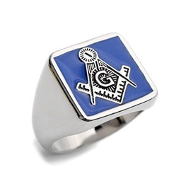 Freemason Ring for Men - Blue Lodge Masonic Square and Compass Ring - Steel Ring Masonic Emblem Blue Background - Masonic Jewelry / Gifts (Size 10)