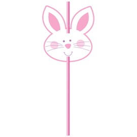 Creative Converting 6 Count Straw with Attachments, Bunny Face