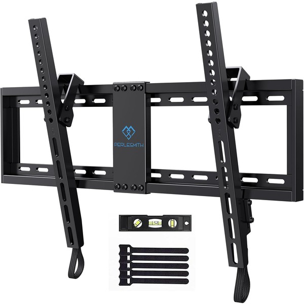 PERLESMITH UL Listed TV Mount for Most 32-82 inch TV, Universal Tilt TV Wall Mount Fits 16”- 24” Wood Stud with Loading 132 lbs & Max VESA 600x400mm, Low Profile Flat Wall Mount Bracket PSLTK1