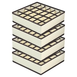 Joyoldelf Drawer Organiser - Set of 4 Foldable Sock Organisers - Wardrobe Storage Organiser with 24 Cells - Drawer Dividers Storage Boxes for Socks, Baby Clothes, Ties and Scarves - Beige