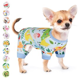 Dog Pajamas for Small Dogs Girl Boy Puppy Pjs Summer Pet Onesies for Chihuahua Yorkie Teacup Cute Soft Material Stretch Able Cat Clothes Outfit Apparel Doggy Jumpsuit (Medium, Dinosaur)