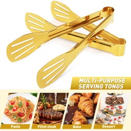 JCREN Serving Tongs 6 Pack Tongs for Serving Food, Stainless Steel Buffet Tongs Kitchen Tongs, Small Tongs Gold Tongs Serving Set for Party, 7 Inch