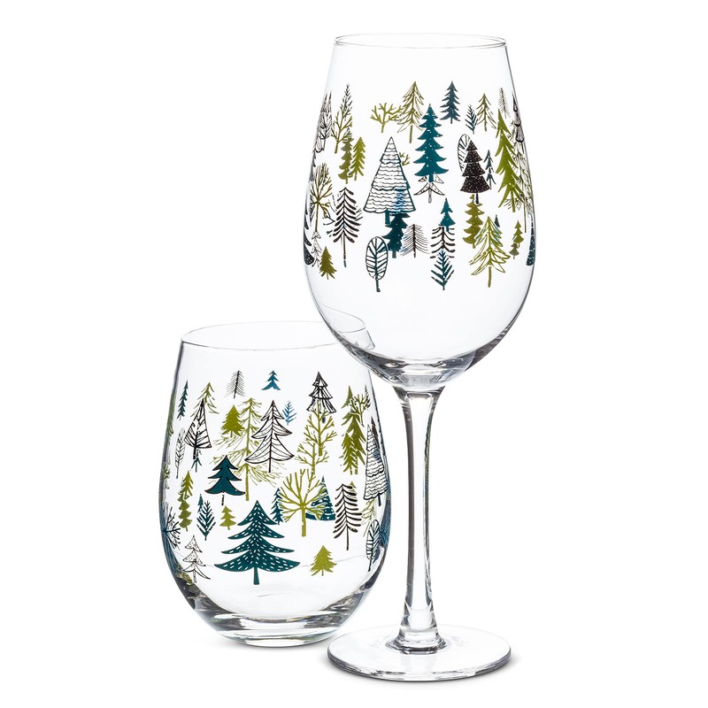 Abbott Collection Allover Trees Stemless Wine Glass-5" H