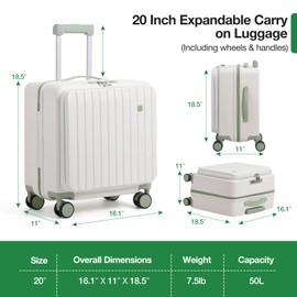 GHSY 20 Inch Lightweight Carry On Luggage Airline Approved with Front Laptop Pocket, USB Port, Cup Holder & Phone Stand, Hard Shell Spinner Suitcase for Travel Business Work College Womem Men