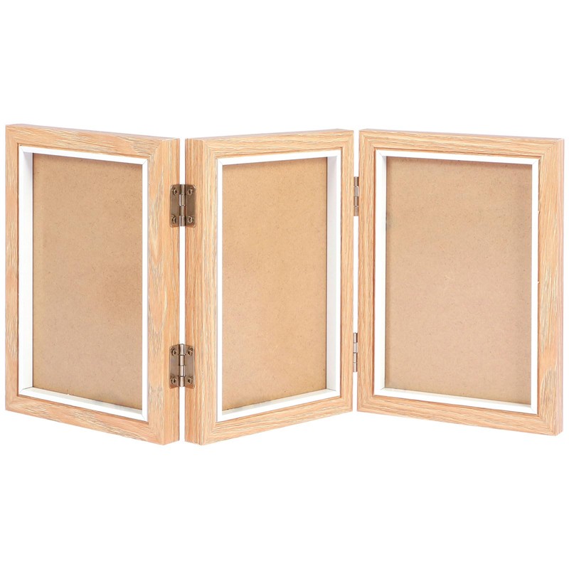 Triple Photo Frame 4x6 Hinged Folding Wood Picture Frame with