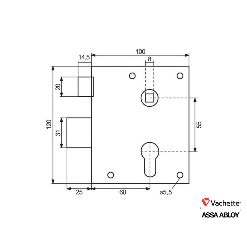 Vachette 67583/SC-G Mortice Lock Alsace Left Axle 55mm Hole Spacing