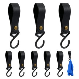 Devantia Hooks for Hanging S-Hooks Coat Rail - Leather Coat Hooks, Leather Loop Hooks, Hooks for Clothes Rail, Multifunctional Hooks with Leather Loop (Pack of 8)