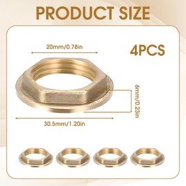 4pcs 1/2 Inch Nut with Flange Rear, Flange Hexagonal Locking Nuts Hex Nut Brass Hex Lock Nut Brass Tap Sanitary Fitting Nut for Bathroom Sink