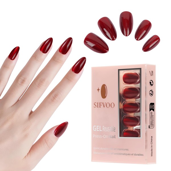 Sifvoo Red Press on Nails, Short Press on Nails Almond